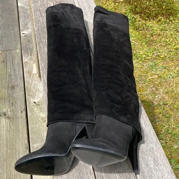 Black Suede OTK Heeled Boots - Picture 3 of 14